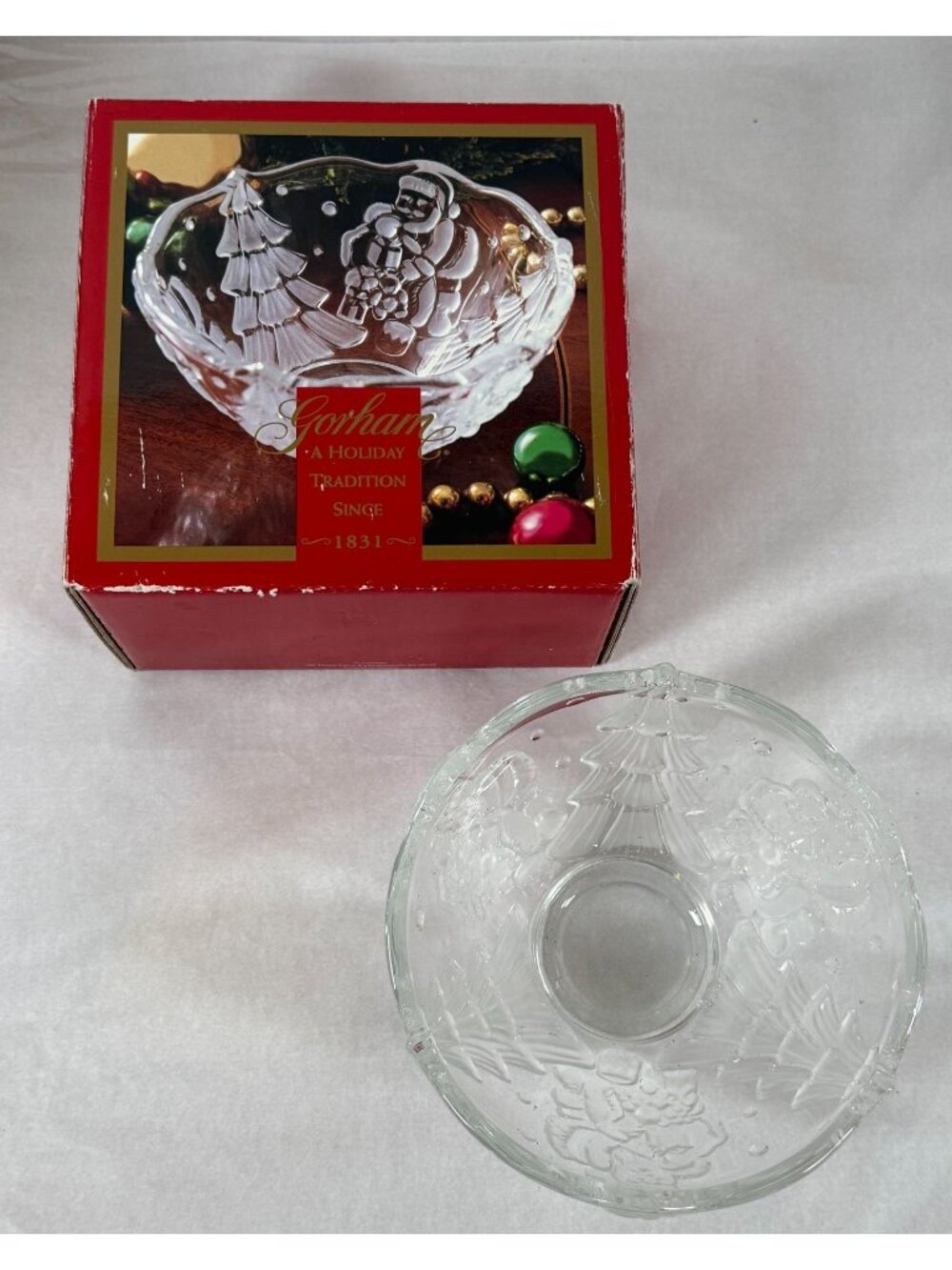 Gorham Holiday Traditions Santa Bowl North Pole Express 5 3/4" Crystal Germany